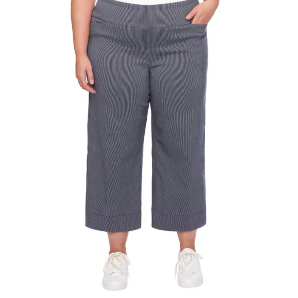 S.C. & Co. Womens Pants Navy /White Cropped Wide Leg Tummy Control Pull-On 2X